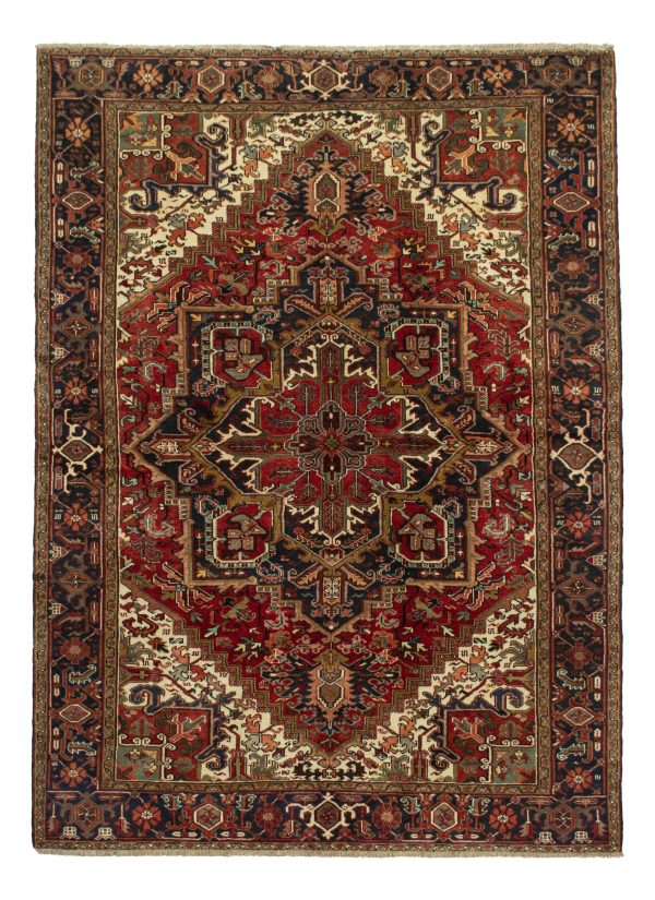 Tribal Heriz Rug with Geometric Flower hand Knotted Lamb Wool Weg Dye Iran (300×212)cm