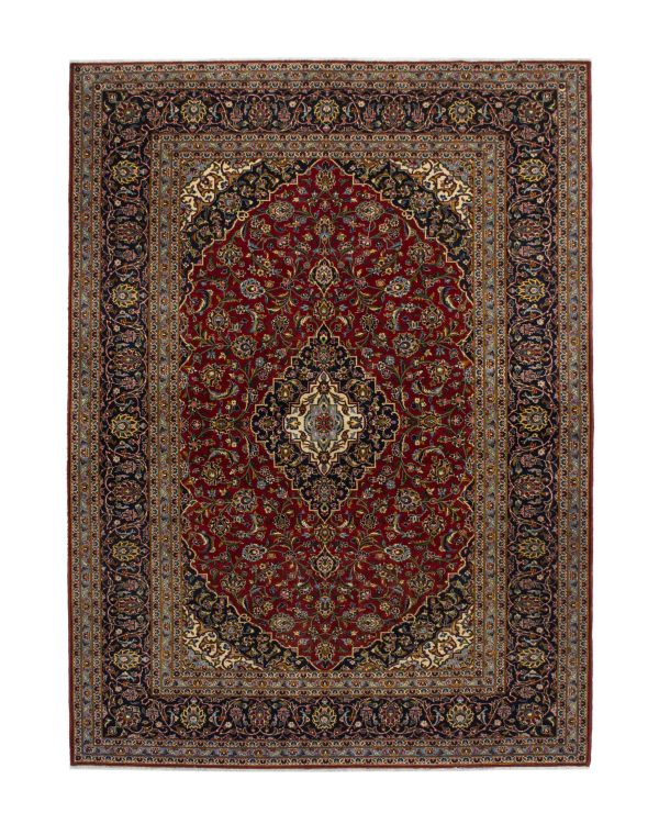 Kashan hand Knotted NZ Wool Rug, Red Background Iranian (162 x 99)