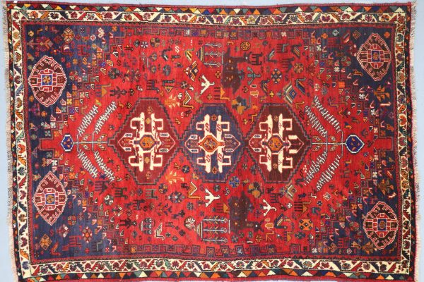 Shiraz Hand Knotted Rug Lamb Wool German Dye Iran (160 x 92)cm