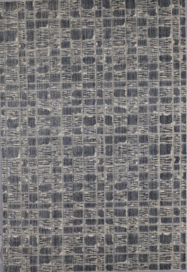 Grey Wool Rug Checquer Hand made weg Dye Indian (237×162)cm