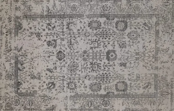 Hand Knotted Grey, Charcoal Floral NZ Wool & Bamboo Silk Rug Weg Dye Indian(245×158)