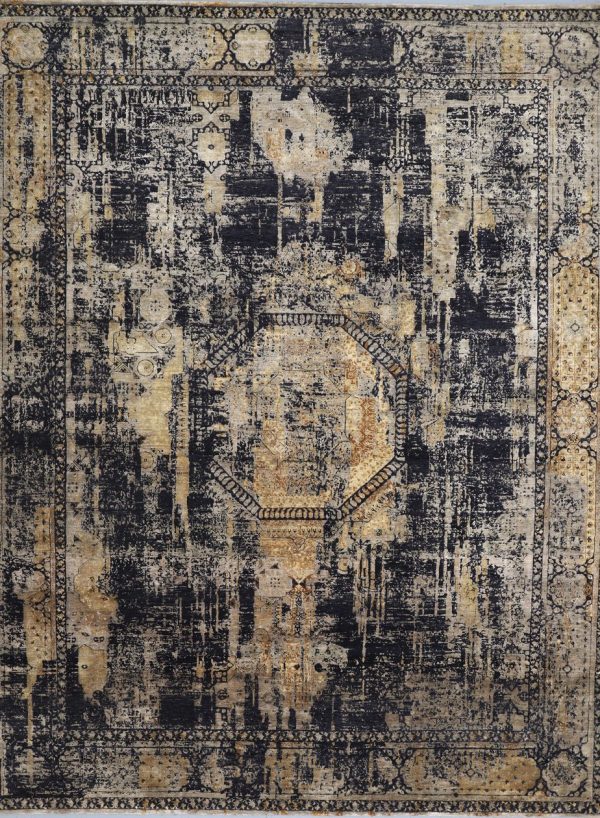Transitional Area Rug, Rust, Black Wool & Silk German Dye Indian Sold(369×285)cm