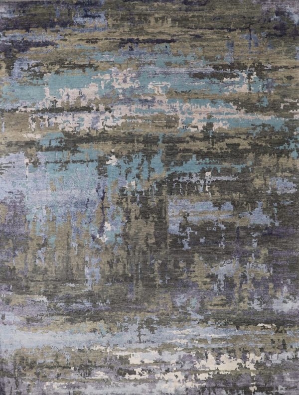 Abstract Rug Large Sea Green Wool Hand Knotted Weg Dye Indian(359 x 2.73)cm