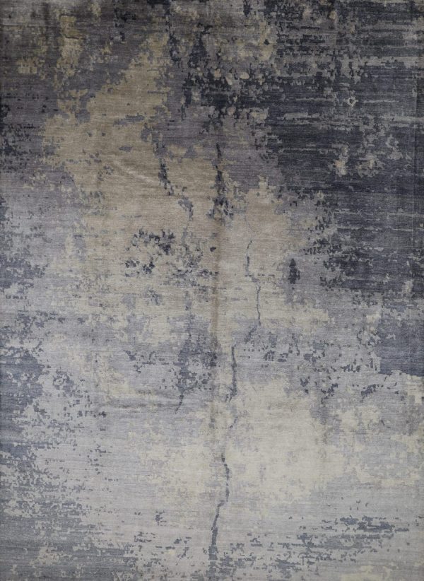 Abstract Rug Silk, Extra Long Gray Blue India (426 x 304)cm