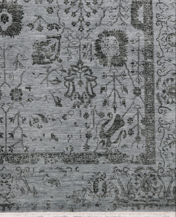 Transitional Wool&Bamboo Silk Rug Hand KnottedLight Dark Grey Weg Dye Indian(362 x 273)cm cm