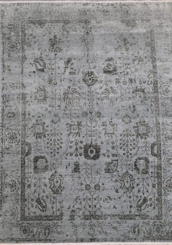 Transitional Wool&Bamboo Silk Rug Hand KnottedLight Dark Grey Weg Dye Indian(362 x 273)cm cm