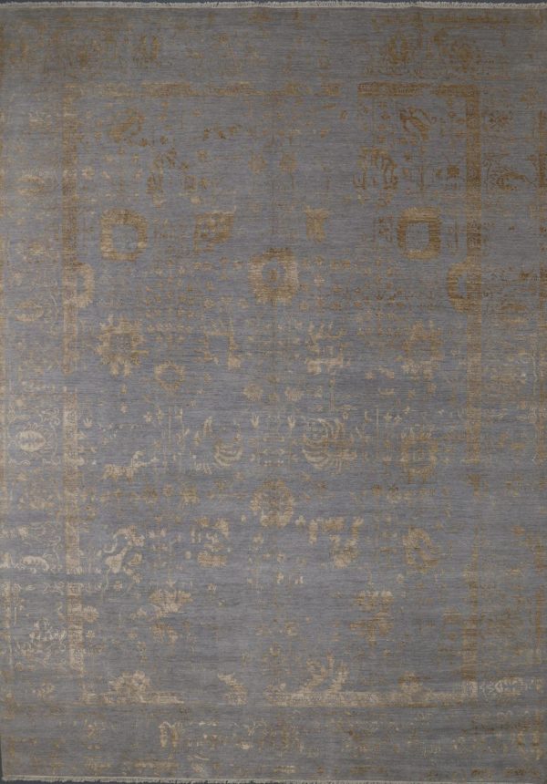 Vase Design Rug Silver, Gold Transitional NZ Wool & Bamboo Silk Weg Dye India(423×306) cm