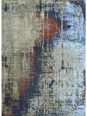 Abstract Painterly Wool and Silk Rug