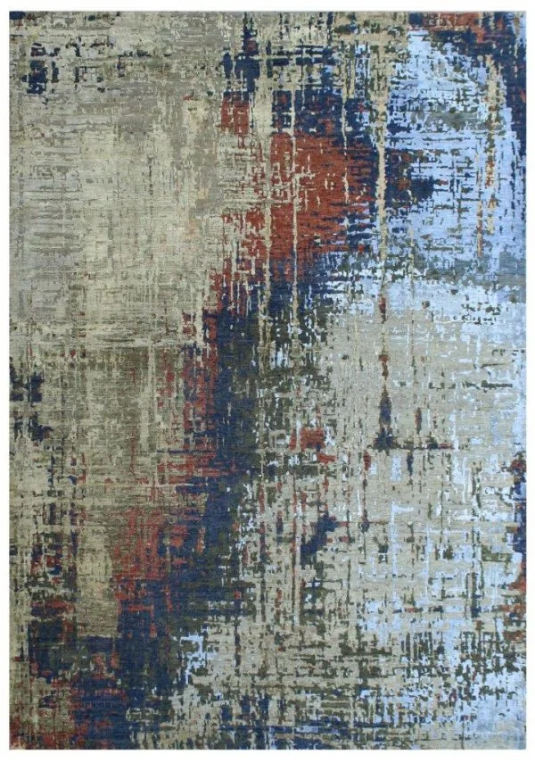 Abstract Painterly Wool and Silk Rug