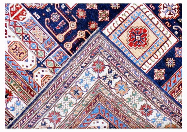 Dark Nevy Blue Super Fine Kazak Rug NZ Wool German Dye Afghan (306 x 248)cm