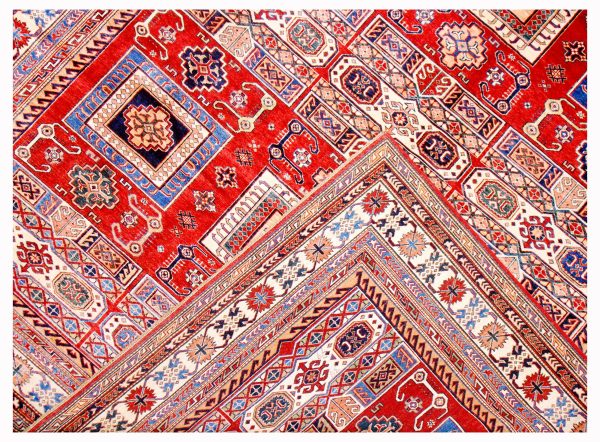 Flaming Red Fine Super Kazak Rug Double Hand Knotted NZ Wool german Dye Afghan (356 x 275)cm