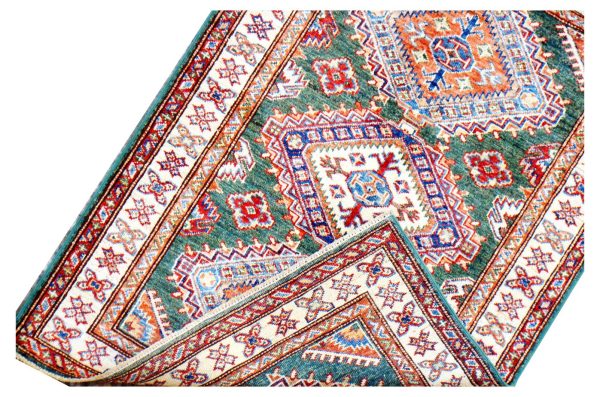 Super Fine Kazak Double Hand Knotted Rug NZ Wool Sea Green Weg Dye Afghan(118 x 82)cm