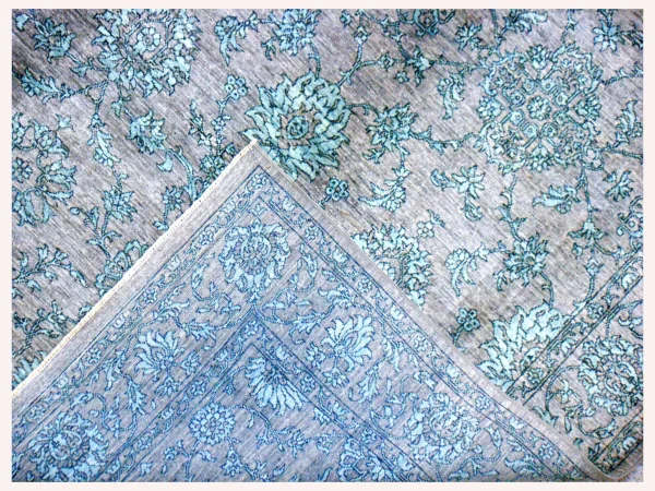 Transitional modern Blue & Grey Overdye Rug handSpun Wool Iran(309 x 200)cm