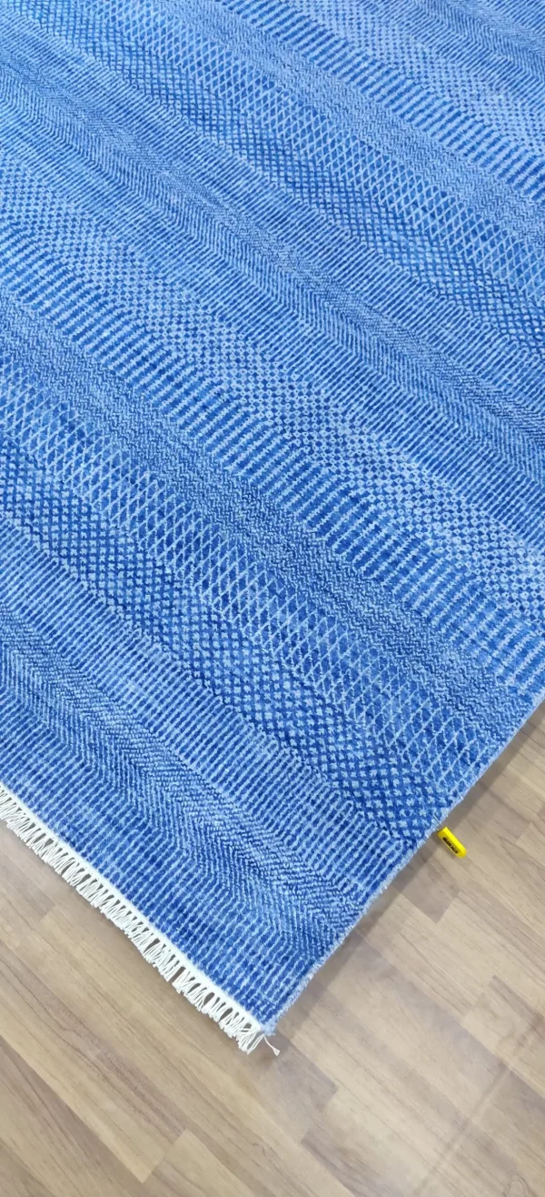 Electric Blue Grass Double hand Knotted Rug NZ Wool Weg Dye India(278 x 184)cm