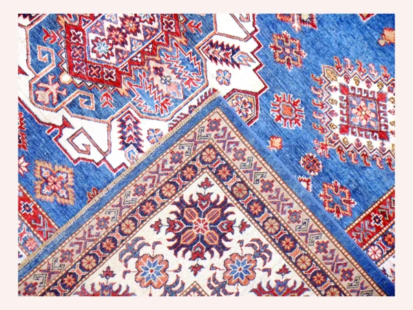 3 Medallion Blue Super Fine Shirvan Rug ,Double Hand Knotted, NZ Handspan Wool, Weg Dye Afghan(357 x 267)cm