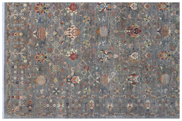 Floral Grey Sultani Designer Rug , Double Hand knotted, NZ Wool, German Dye, Afghan (366 x 271)cm