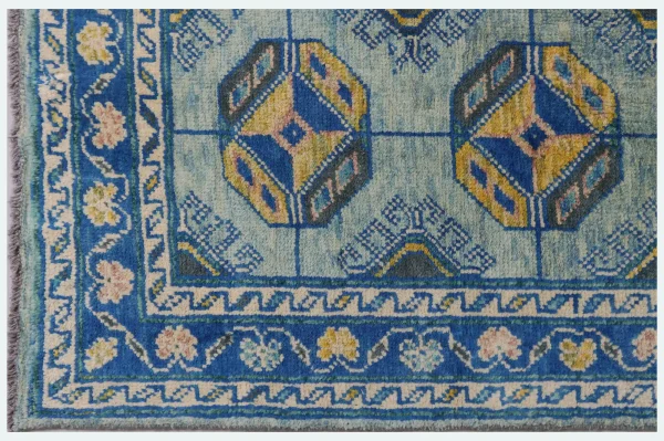 Abshar Blue Soft Wool Weg Dye Afghan Runner (397 x 79)cm