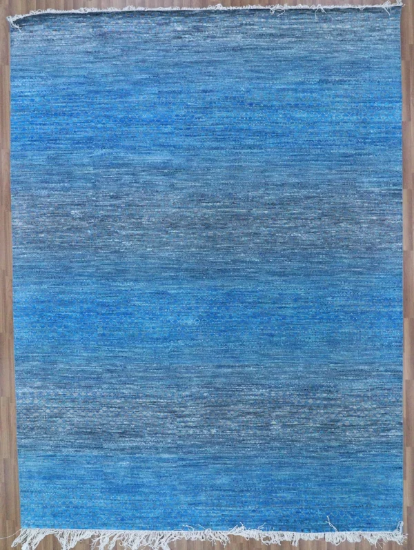 Deep Sky Blue Contemporary Designer Rug Double Hand Knotted NZ Wool Weg Dye Area (365 x 273) cm