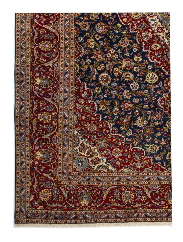 Royal Blue Kashan Handsoan Lamb Wool Rug,Double hand Knotted, Weg Dye, Iran (436 x 294)cm