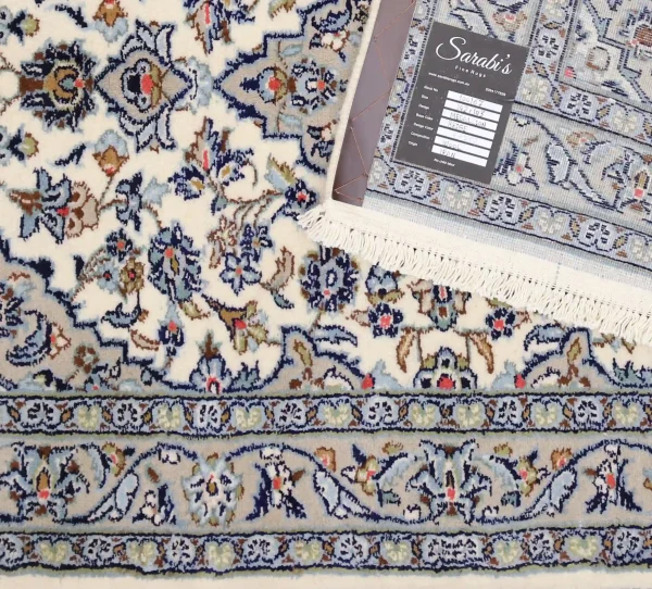 Off White Kashan Rug ,Double Hand Knotted, Lamb handspan Wool, Weg Dye Iran (142 x 103)cm