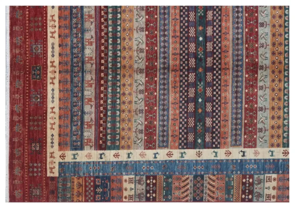 Multi Colour Pictorial Gabbeh Designer Rug Double Hand Knotted Fine NZ Wool Weg Dye Afghan(296 x 202)