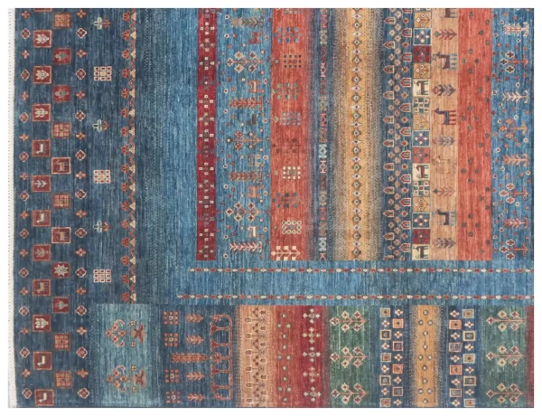 Denim Blue Pictorial Gabbeh Designer Rug Double Hand Knotted Fine Lamb Wool Weg Dye Afghan(304 x 244)cm