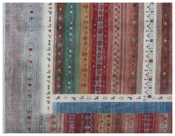 Multi Colour Pictorial Gabbeh Designer Rug Double Hand Knotted Fine Lamb Wool Weg Dye Afghan (299 x 206)