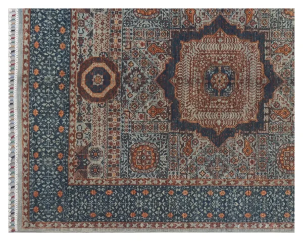 Blue Mamluk Double hand Knotted Rug Fine NZ Wool Weg Dye Afghan (196 x 153)cm