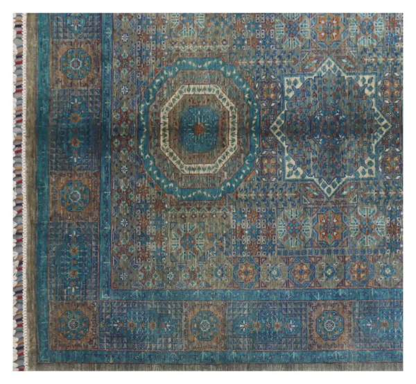 Aqua Blue latest Afghan Design Rug Double Hand Knotted Super Fine NZ Wool Weg Dye(202 x 153)cm