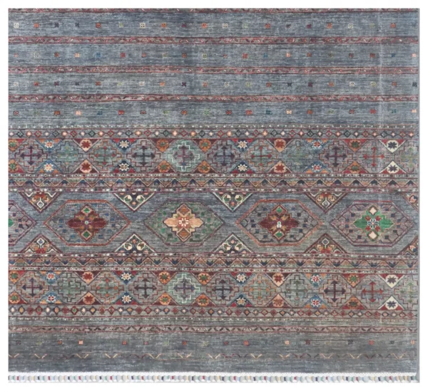 Slate Grey Khorjin Double Hand Knotted Rug NZ Wool Weg Dye Afghan (292 x 205)cm