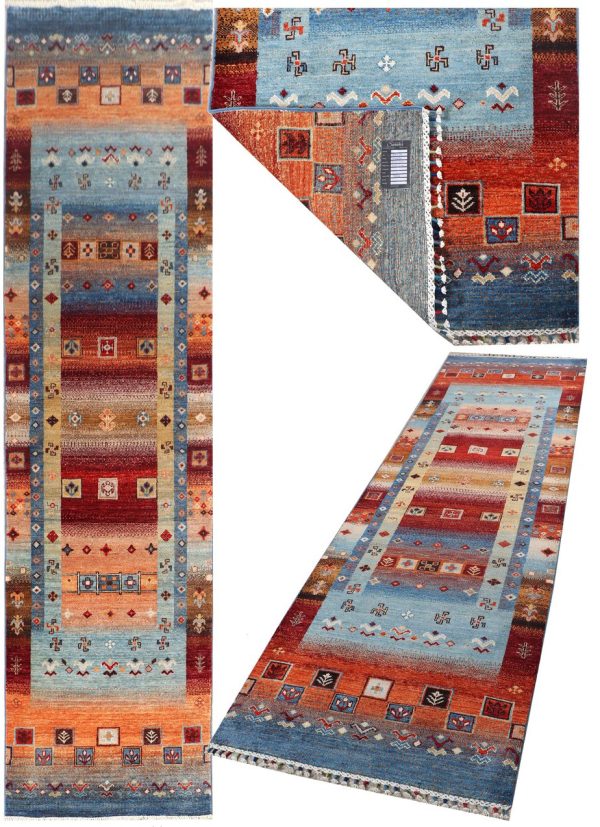 Tangerine Touch Gabbeh ,Double Hand Knotted, NZ Handspan Wool, Weg Dye, Afghan (298 x 80)cm