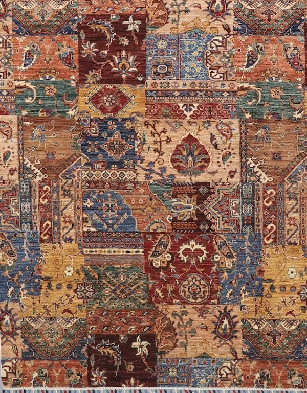 Patchwork Designer Rug ,Double hand Knotted,NZ Handspan Wool, German Dye,Afghan (282 x 249)cm