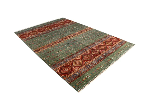Hunter Green Khorjin Rug, Double hand Knotted, NZ Handspan Wool, Weg Dye, Afghan (252 x 171)cm