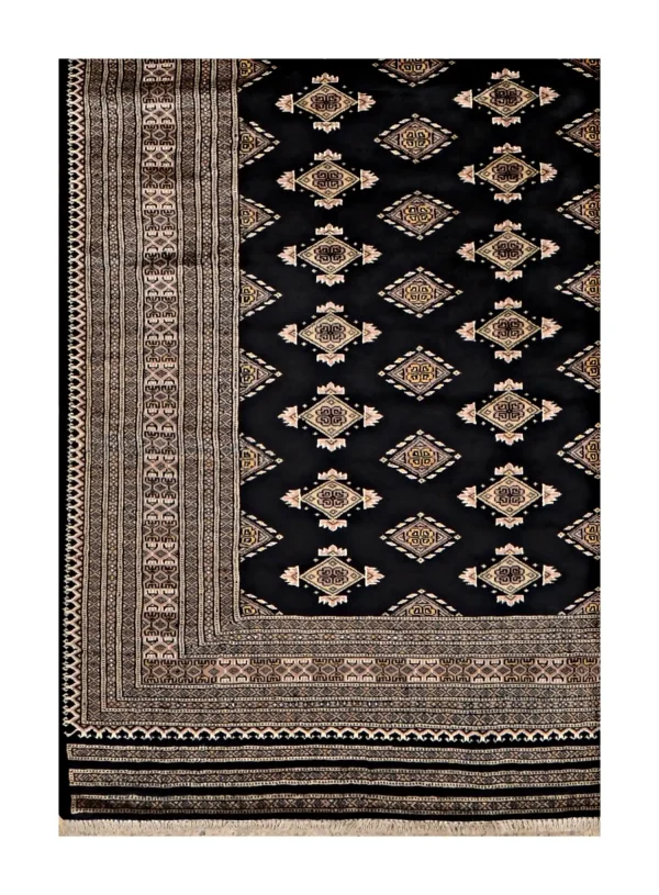 Jet Black Jaldar rug ,Hand Knotted , Handsoan NZ Wool & silk , Weg Dye, Lahore (297 x 215)cm