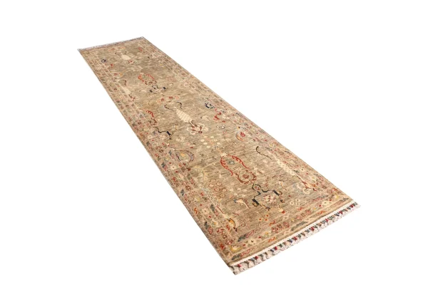 Natural Sultani Runner ,Double hand Knotted, NZ Hand span Wool,Weg Dye, Afghan (318 x 78)cm
